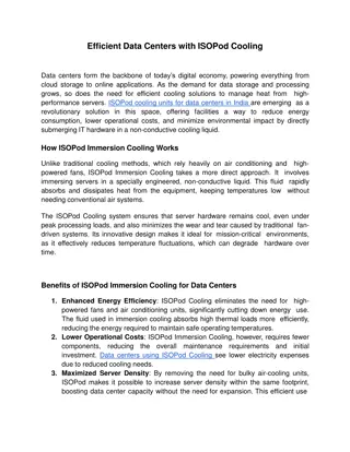 Efficient Data Centers with ISOPod Cooling