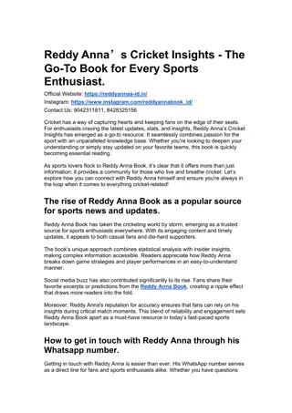 Reddy Anna’s Cricket Insights - The Go-To Book for Every Sports Enthusiast.