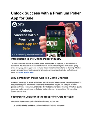 Unlock Success with a Premium Poker App for Sale