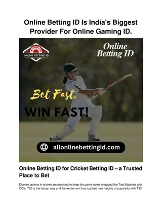 Online Betting ID Is India's Biggest Provider For Online Gaming ID