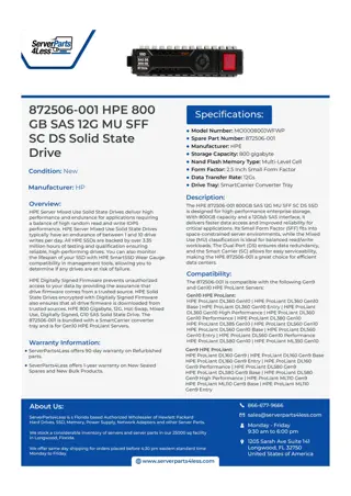 872506-001 HPE 800GB SAS 12G MU SFF SC DS Solid State Drive