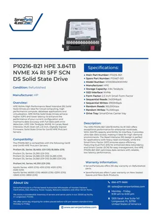 P10216-B21 HPE 3.84TB NVME X4 RI SFF SCN DS Solid State Drive