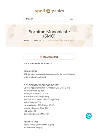 Sorbitan Monooleate- Perfecting Food Emulsions and Cosmetic Creams