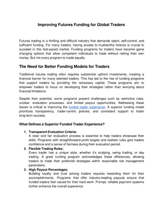 Improving Futures Funding for Global Traders