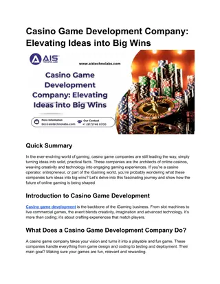 Casino Game Development Company_ Elevating Ideas into Big Wins