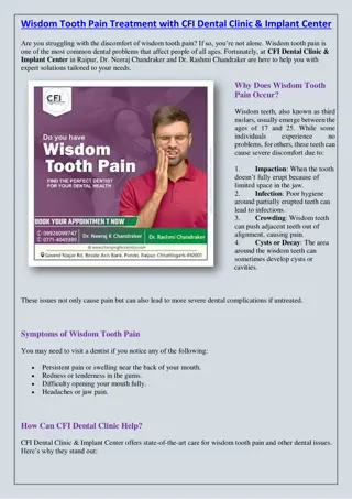 Wisdom Tooth Pain Treatment with CFI Dental Clinic