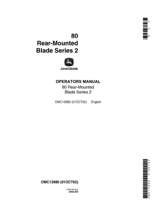 John Deere 80 Rear-Mounted Blade Series 2 Operator’s Manual Instant Download (Publication No.OMC13980)