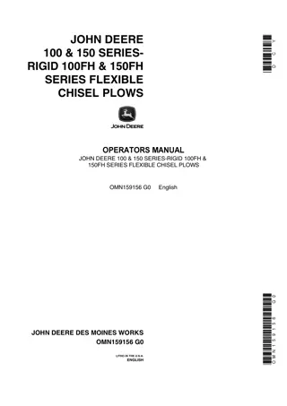 John Deere 100 and 150 Series-Rigid 100FH and 150FH Series Flexible Chisel Plows Operator’s Manual Instant Download (Publication No.OMN159156)