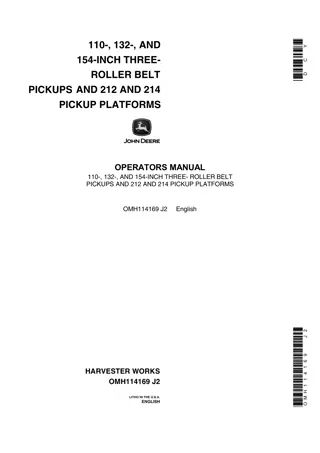 John Deere 110- 132- and 154-Inch Three-Roller Belt Pickups and 212 and 214 Pickup Platforms Operator’s Manual Instant Download (Publication No.OMH114169)