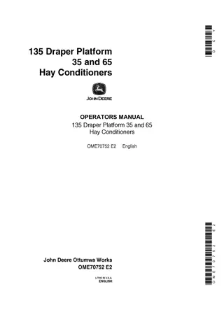 John Deere 135 Draper Platform 35 and 65 Hay Conditioners Operator’s Manual Instant Download (Publication No.OME70752)