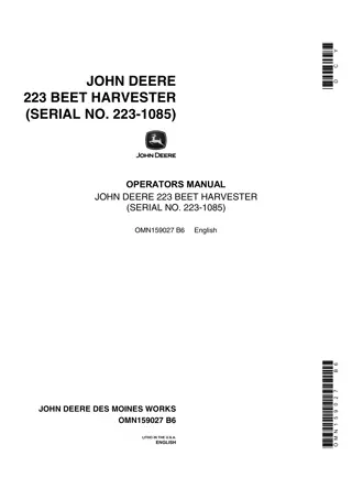 John Deere 223 Beet Harvester Operator’s Manual Instant Download (Pin.223-1085) (Publication No.OMN159027)