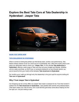 Explore the Best Tata Cars at Tata Dealership in Hyderabad - Jasper Tata