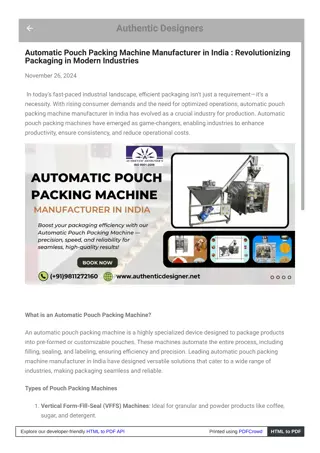 Trusted Automatic Pouch packing machine Manufacturer in India