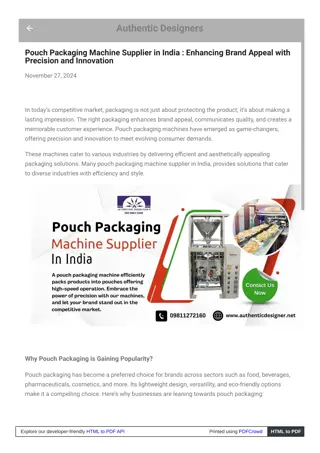 Pouch Packaging Machine Supplier in India - Affordable Solutions for Businesses