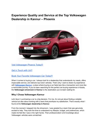 Experience Quality and Service at the Top Volkswagen Dealership in Kannur – Phoenix