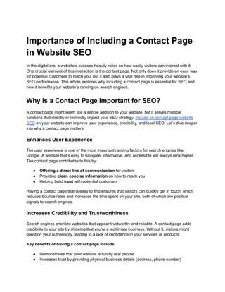 include on contact page website seo