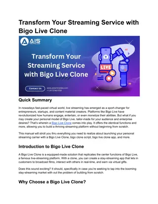 Transform Your Streaming Service with Bigo Live Clone