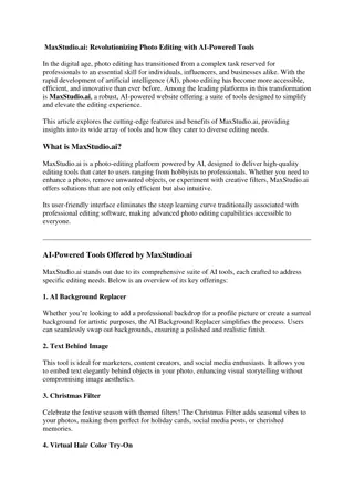 AI-Powered Tools Offered by MaxStudio.ai