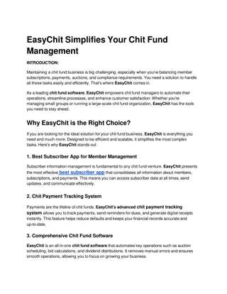 EasyChit Simplifies Your Chit Fund Management