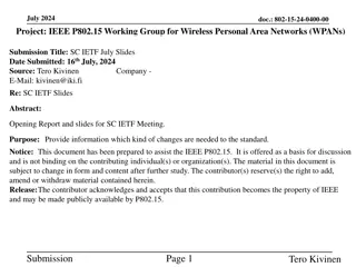 Update on IEEE P802.15 Working Group for Wireless Personal Area Networks (WPANs)