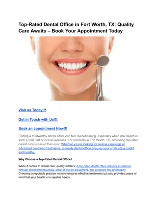 Top-Rated Dental Office in Fort Worth, TX_ Quality Care Awaits – Book Your Appointment Today