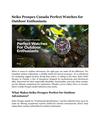 Seiko Prospex Canada Perfect Watches for Outdoor Enthusiasts