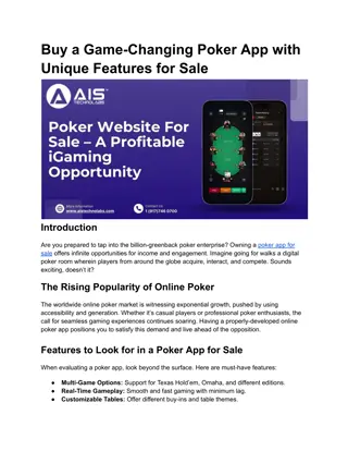 Buy a Game-Changing Poker App with Unique Features for Sale