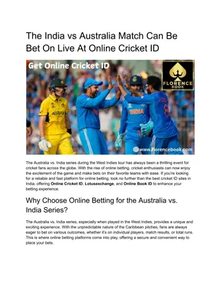 The India vs Australia Match Can Be Bet On Live At Online Cricket ID