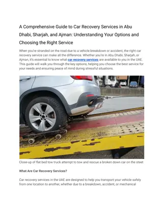 A Comprehensive Guide to Car Recovery Services in Abu Dhabi, Sharjah, and Ajman