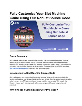 Fully Customize Your Slot Machine Game Using Our Robust Source Code