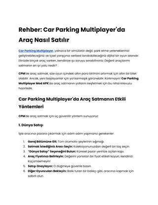 HOW TO SELL CARS IN CAR PARKING MULTIPLAYER IN 2024