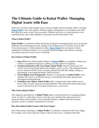 The Ultimate Guide to Kukai Wallet- Managing Digital Assets with Ease