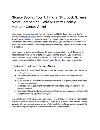 Glance Sport s- Your Ultimate NHL Lock Screen News Companion - Where Every Hockey Moment Comes Alive