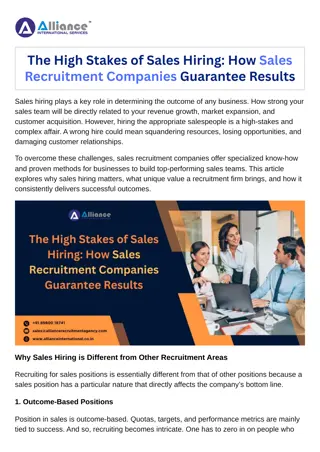 The High Stakes of Sales Hiring How Sales Recruitment Companies Guarantee Results