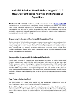 Helical IT Solutions Unveils Helical Insight 5.2.2