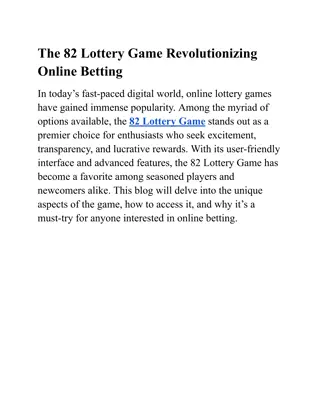 The 82 Lottery Game Revolutionizing Online Betting