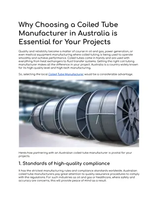 Why Choosing a Coiled Tube Manufacturer in Australia is Essential for Your Projects