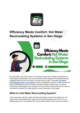 Hot Water Recirculating System in San Diego | Efficient & Cost-Effective Solutio