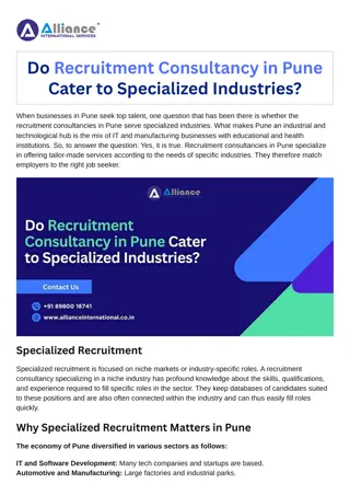 Do Recruitment Consultancy in Pune Cater to Specialized Industries