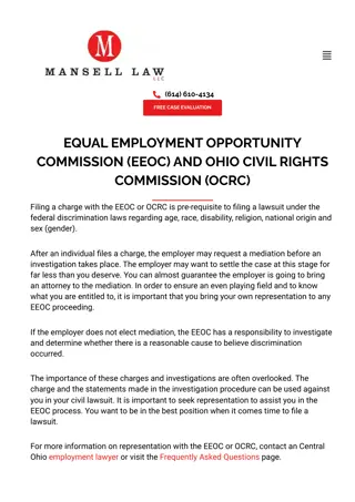 Understanding the EEOC and OCRC: Why You Need Representation