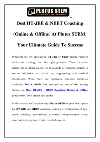 Best IIT-JEE & NEET Coaching (Online & Offline) at Plutus STEM – Your Path to Su