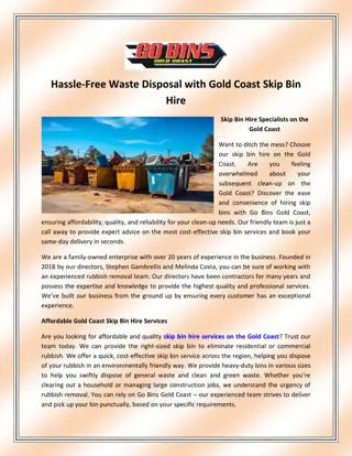 Hassle-Free Waste Disposal with Gold Coast Skip Bin Hire