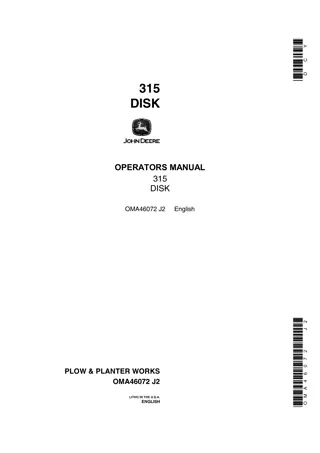 John Deere 315 Disk Operator’s Manual Instant Download (Publication No.OMA46072)