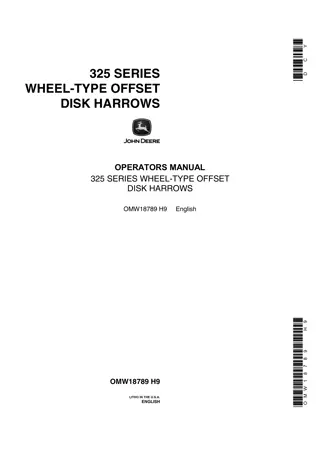 John Deere 325 Series Wheel-Type Offset Disk Harrows Operator’s Manual Instant Download (Publication No.OMW18789)