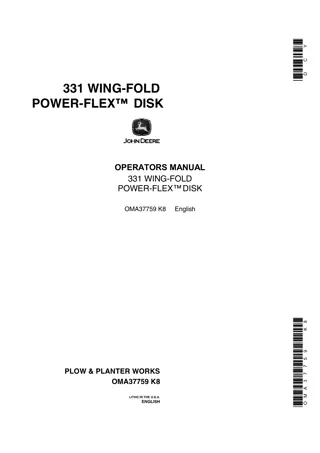 John Deere 331 Wing-Fold Power-Flex™ Disk Operator’s Manual Instant Download (Publication No.OMA37759)