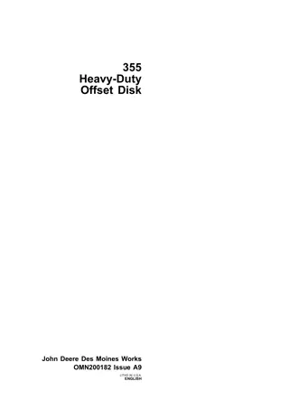 John Deere 355 Heavy-Duty Offset Disk Operator’s Manual Instant Download (Publication No.OMN200182)