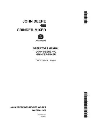 John Deere 400 Grinder-Mixer Operator’s Manual Instant Download (Publication No.OMC20012)