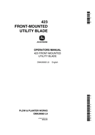 John Deere 423 Front–Mounted Utility Blade Operator’s Manual Instant Download (Publication No.OMA39583)