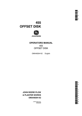 John Deere 455 Offset Disk Operator’s Manual Instant Download (Publication No.OMA46594)