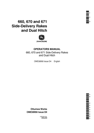 John Deere 660 670 and 671 Side-Delivery Rakes and Dual Hitch Operator’s Manual Instant Download (Publication No.OME58956)